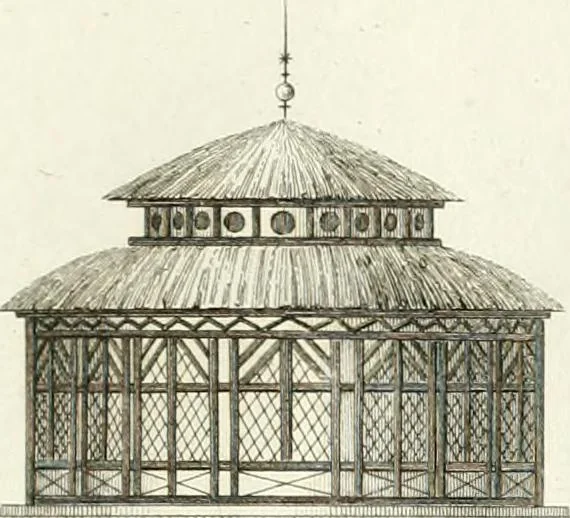 An illustration from Essai sur la composition et l'ornement des jardins : ou, Recueil de plans de jardins de ville et de campagne, de fabriques propres à leur décoration, et de machines pour élever les eaux ; ouvrage faisant suite à l'Almanach du bon jardinier, 1823, leaf 163