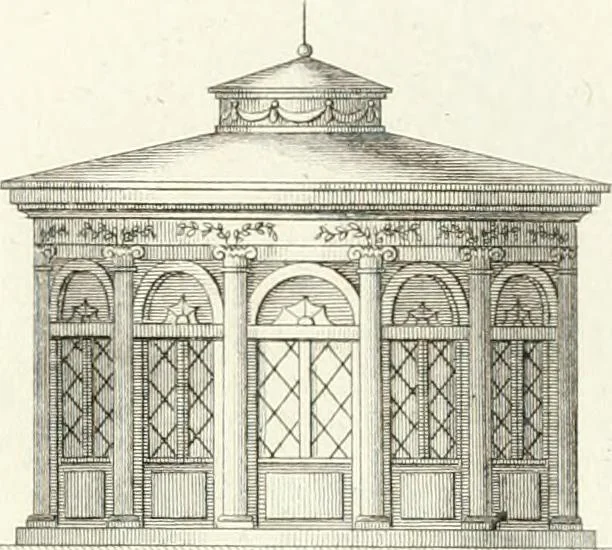 An illustration from Essai sur la composition et l'ornement des jardins : ou, Recueil de plans de jardins de ville et de campagne, de fabriques propres à leur décoration, et de machines pour élever les eaux ; ouvrage faisant suite à l'Almanach du bon jardinier, 1823, leaf 163