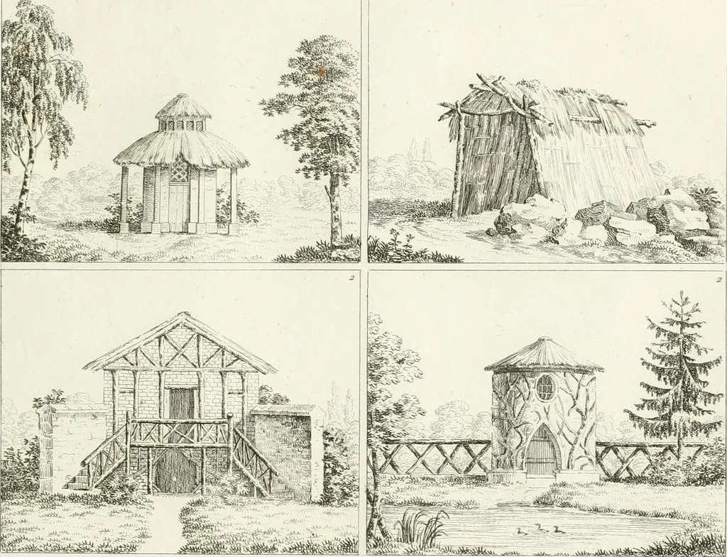 An illustration from Essai sur la composition et l'ornement des jardins : ou, Recueil de plans de jardins de ville et de campagne, de fabriques propres à leur décoration, et de machines pour élever les eaux ; ouvrage faisant suite à l'Almanach du bon jardinier, 1823, leaf 181