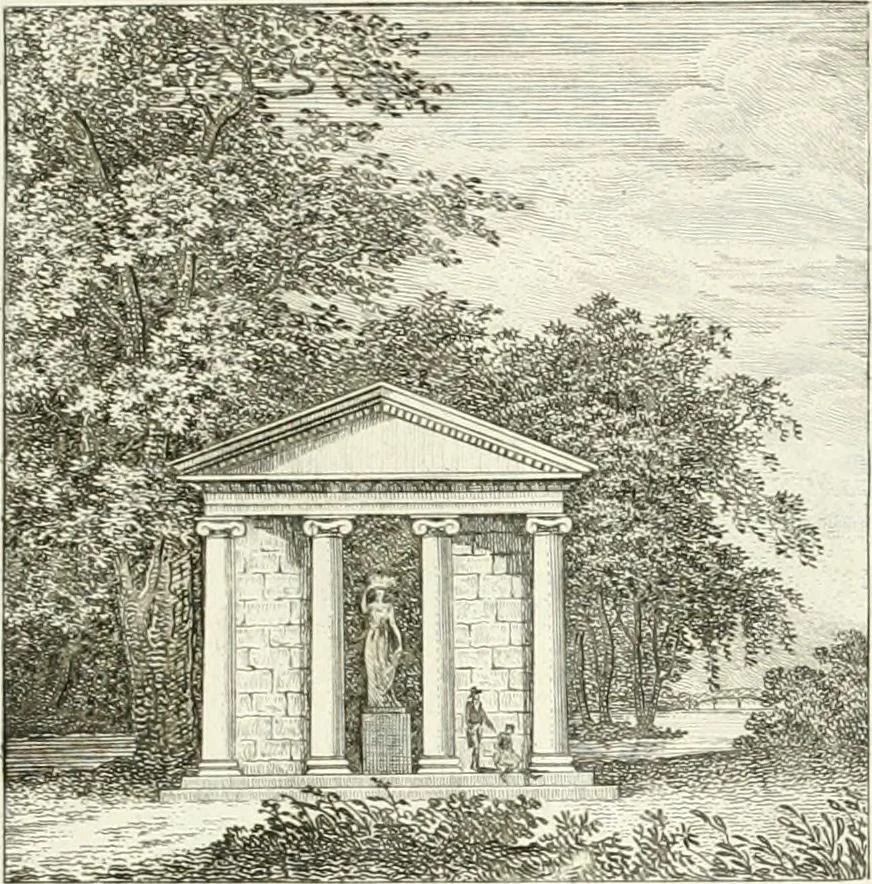 An illustration from Essai sur la composition et l'ornement des jardins : ou, Recueil de plans de jardins de ville et de campagne, de fabriques propres à leur décoration, et de machines pour élever les eaux ; ouvrage faisant suite à l'Almanach du bon jardinier, 1823, leaf 205