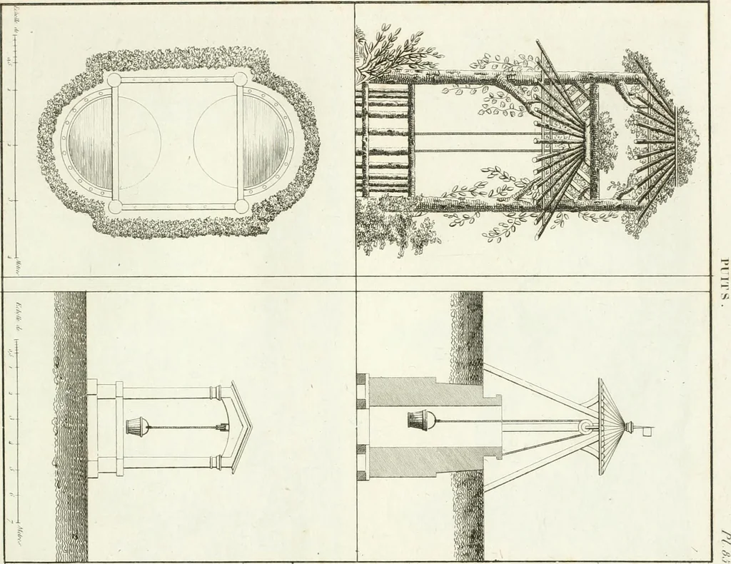 An illustration from Essai sur la composition et l'ornement des jardins : ou, Recueil de plans de jardins de ville et de campagne, de fabriques propres à leur décoration, et de machines pour élever les eaux ; ouvrage faisant suite à l'Almanach du bon jardinier, 1823, leaf 207