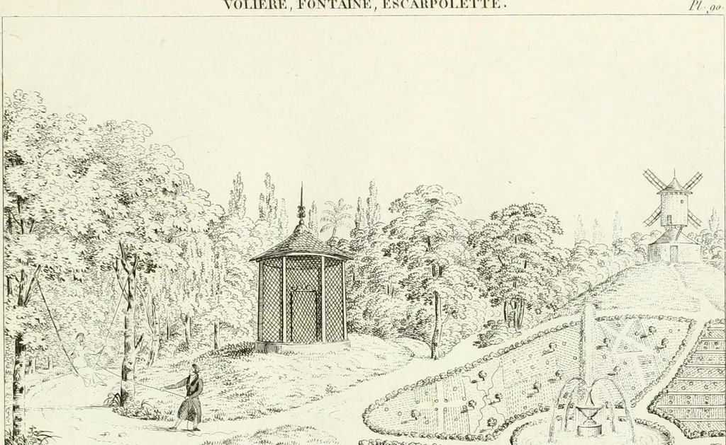An illustration from Essai sur la composition et l'ornement des jardins : ou, Recueil de plans de jardins de ville et de campagne, de fabriques propres à leur décoration, et de machines pour élever les eaux ; ouvrage faisant suite à l'Almanach du bon jardinier, 1823, leaf 215
