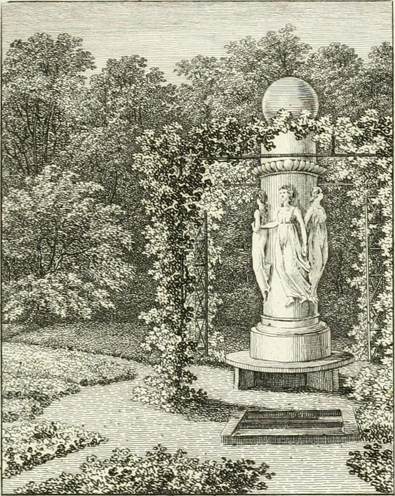 An illustration from Essai sur la composition et l'ornement des jardins : ou, Recueil de plans de jardins de ville et de campagne, de fabriques propres à leur décoration, et de machines pour élever les eaux ; ouvrage faisant suite à l'Almanach du bon jardinier, 1823, leaf 217