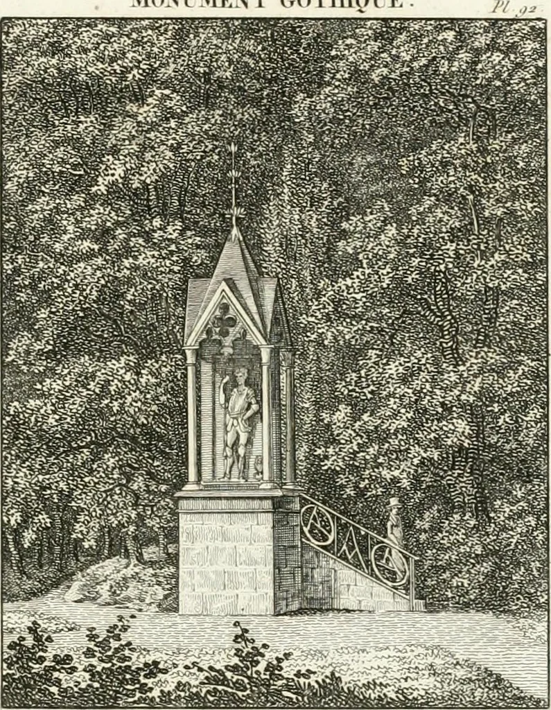 An illustration from Essai sur la composition et l'ornement des jardins : ou, Recueil de plans de jardins de ville et de campagne, de fabriques propres à leur décoration, et de machines pour élever les eaux ; ouvrage faisant suite à l'Almanach du bon jardinier, 1823, leaf 217