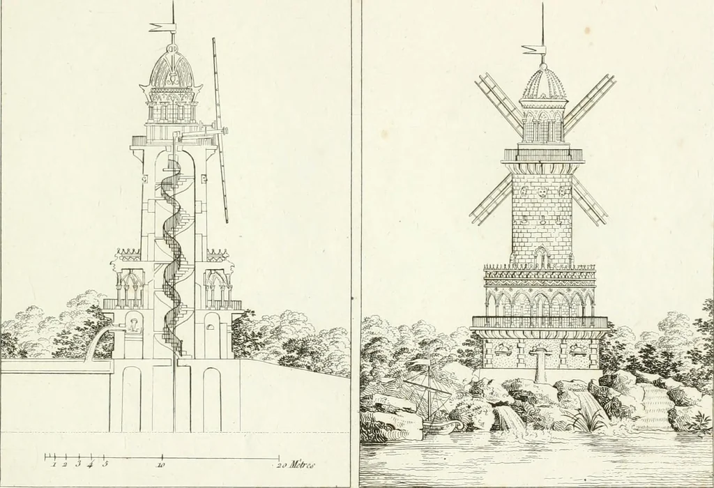 An illustration from Essai sur la composition et l'ornement des jardins : ou, Recueil de plans de jardins de ville et de campagne, de fabriques propres à leur décoration, et de machines pour élever les eaux ; ouvrage faisant suite à l'Almanach du bon jardinier, 1823, leaf 233