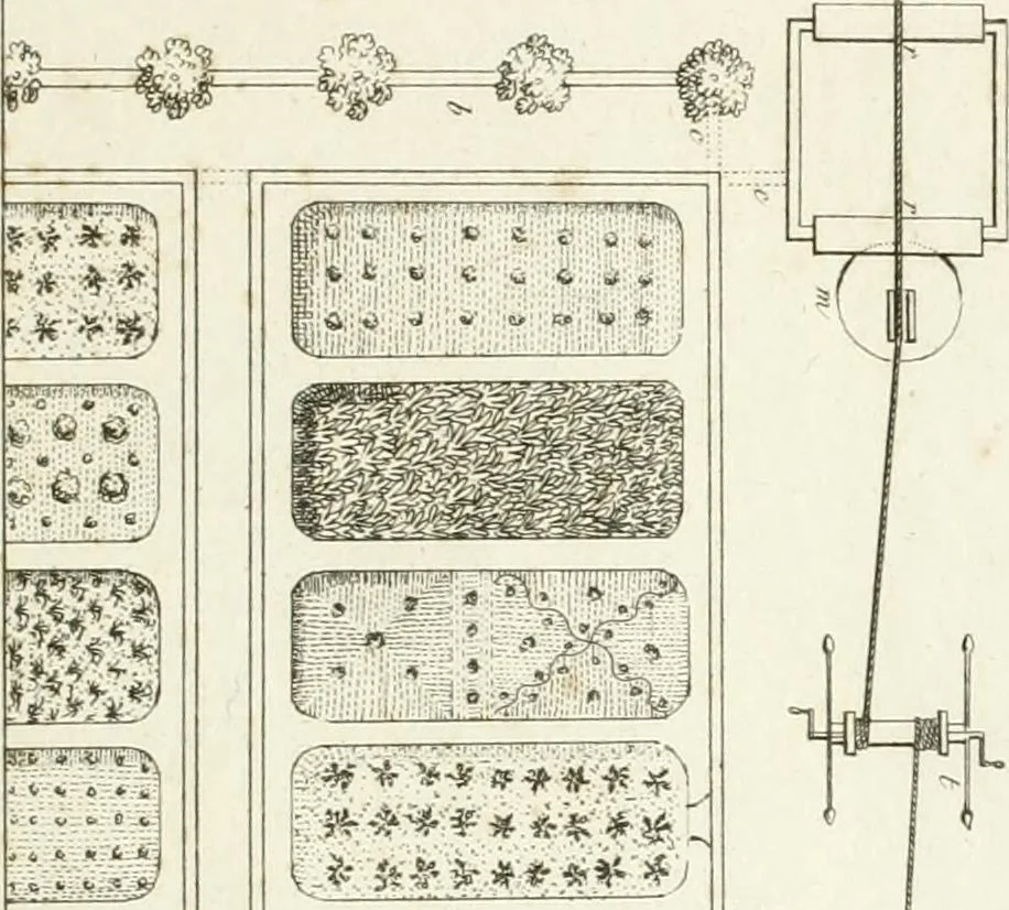 An illustration from Essai sur la composition et l'ornement des jardins : ou, Recueil de plans de jardins de ville et de campagne, de fabriques propres à leur décoration, et de machines pour élever les eaux ; ouvrage faisant suite à l'Almanach du bon jardinier, 1823, leaf 239