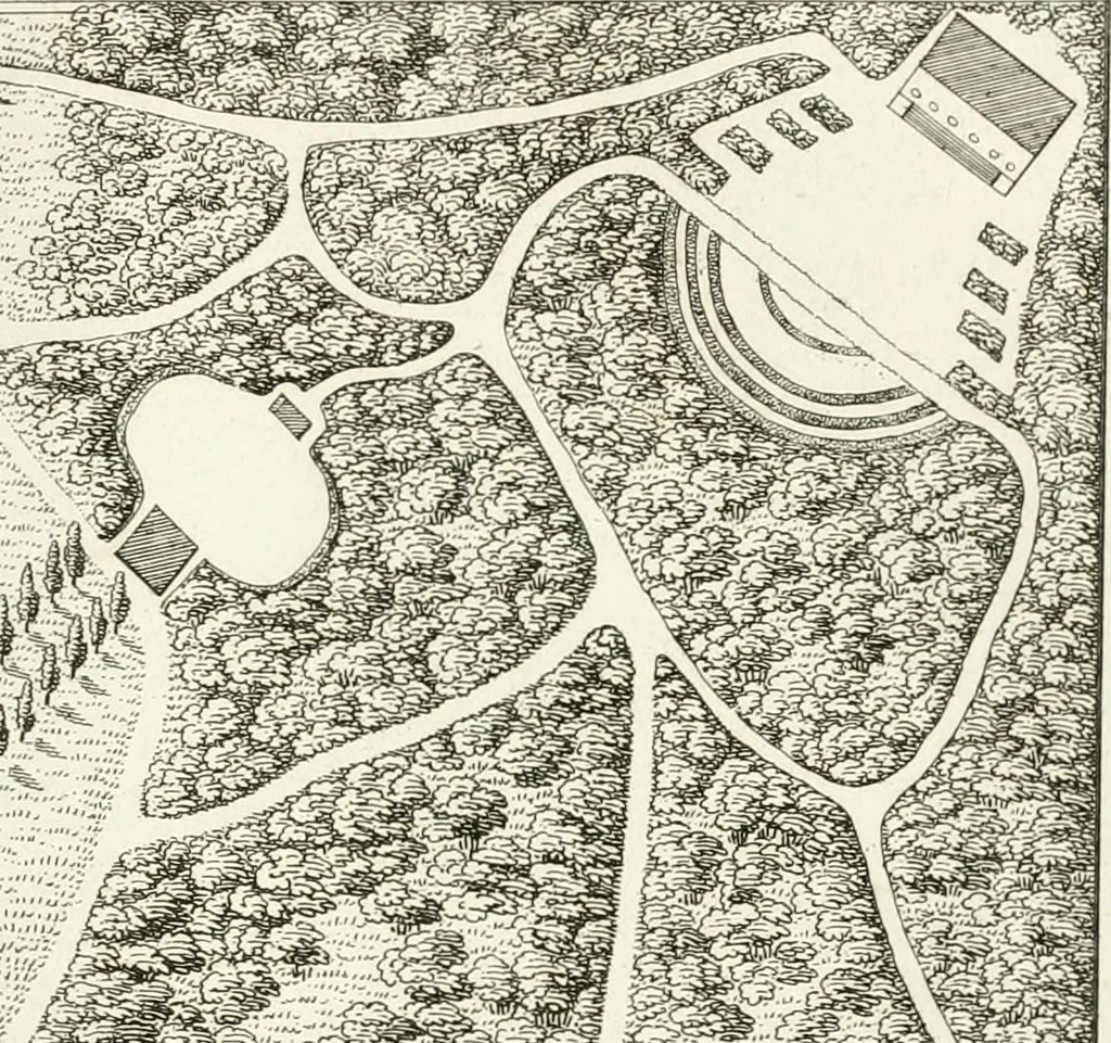 An illustration from Essai sur la composition et l'ornement des jardins : ou, Recueil de plans de jardins de ville et de campagne, de fabriques propres à leur décoration, et de machines pour élever les eaux ; ouvrage faisant suite à l'Almanach du bon jardinier, 1823, leaf 85