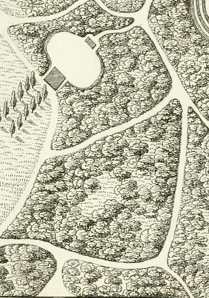 An illustration from Essai sur la composition et l'ornement des jardins : ou, Recueil de plans de jardins de ville et de campagne, de fabriques propres à leur décoration, et de machines pour élever les eaux ; ouvrage faisant suite à l'Almanach du bon jardinier, 1823, leaf 85