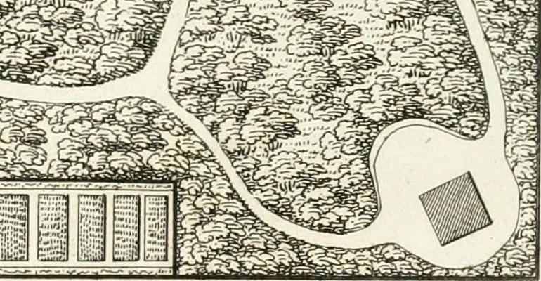 An illustration from Essai sur la composition et l'ornement des jardins : ou, Recueil de plans de jardins de ville et de campagne, de fabriques propres à leur décoration, et de machines pour élever les eaux ; ouvrage faisant suite à l'Almanach du bon jardinier, 1823, leaf 85