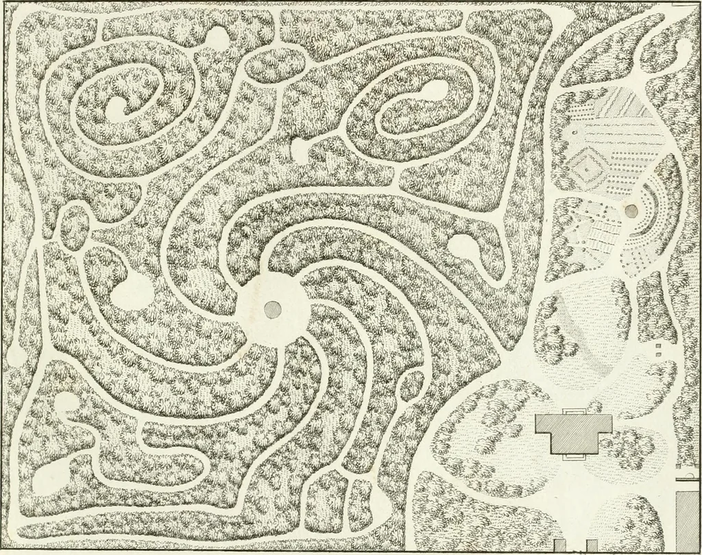 An illustration from Essai sur la composition et l'ornement des jardins : ou, Recueil de plans de jardins de ville et de campagne, de fabriques propres à leur décoration, et de machines pour élever les eaux ; ouvrage faisant suite à l'Almanach du bon jardinier, 1823, leaf 97