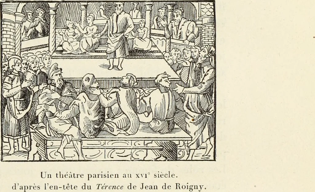 An illustration from Essai sur l'histoire du théâtre : la mise en scène, le décor, le costume, l'architecture, l'éclairage, l'hygiène, 1893, leaf 164