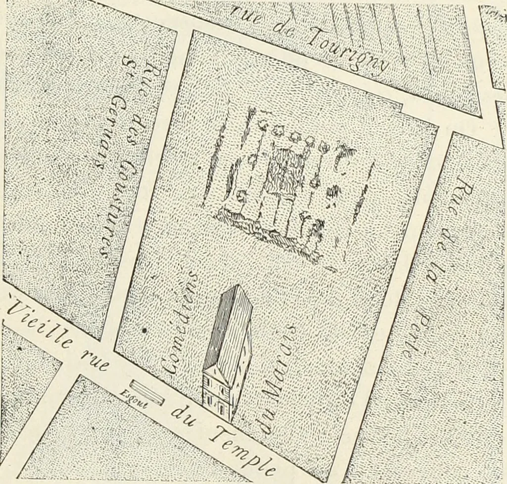 An illustration from Essai sur l'histoire du théâtre : la mise en scène, le décor, le costume, l'architecture, l'éclairage, l'hygiène, 1893, leaf 200