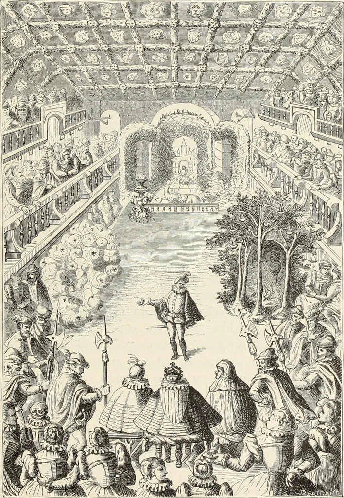 An illustration from Essai sur l'histoire du théâtre : la mise en scène, le décor, le costume, l'architecture, l'éclairage, l'hygiène, 1893, leaf 214