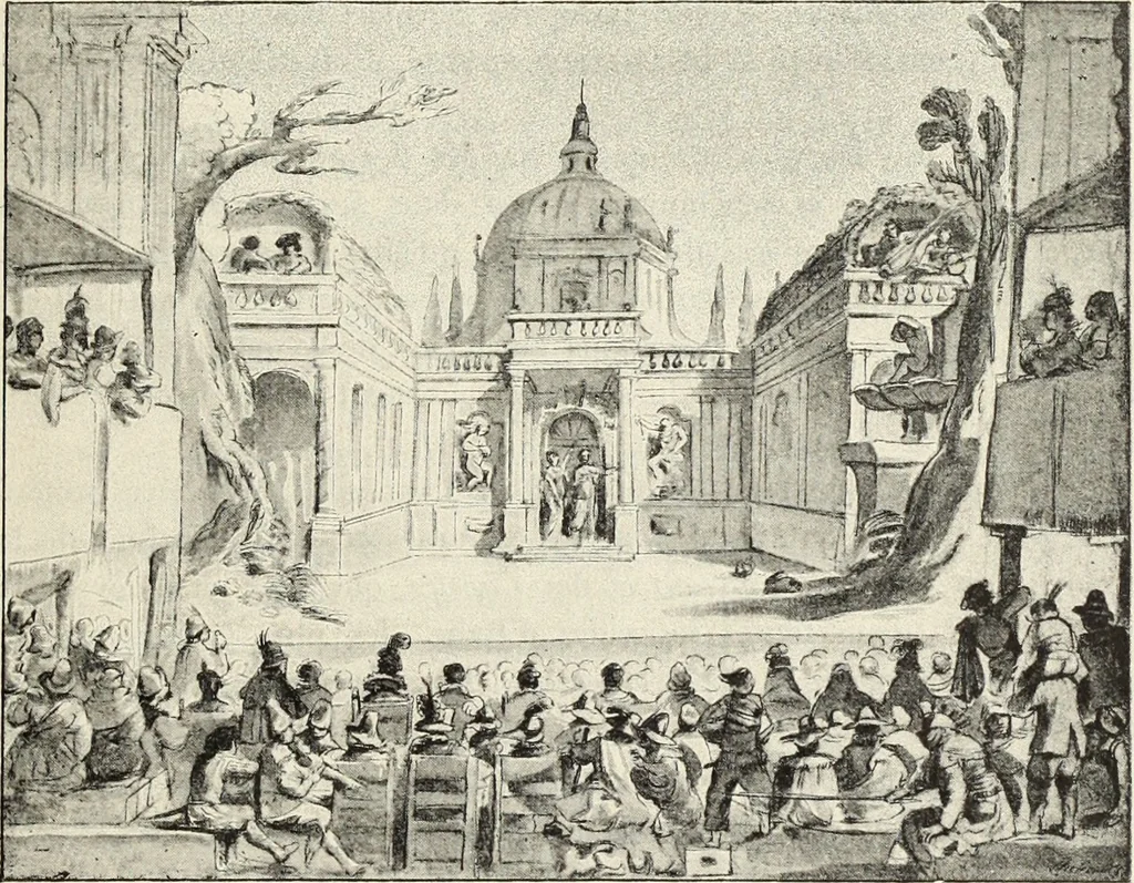 An illustration from Essai sur l'histoire du théâtre : la mise en scène, le décor, le costume, l'architecture, l'éclairage, l'hygiène, 1893, leaf 270