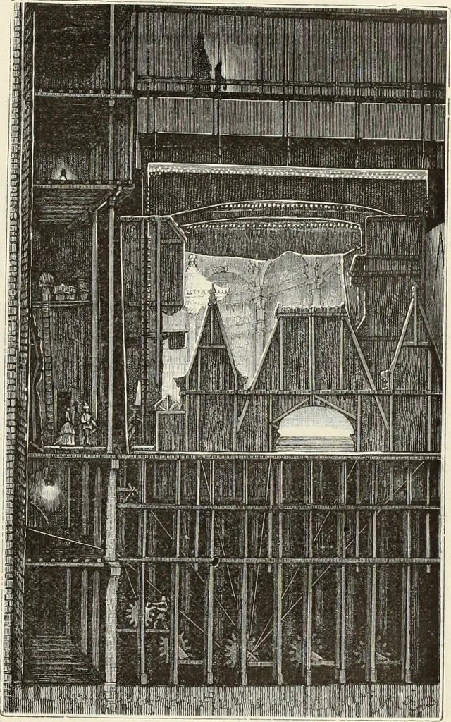 An illustration from Essai sur l'histoire du théâtre : la mise en scène, le décor, le costume, l'architecture, l'éclairage, l'hygiène, 1893, leaf 348