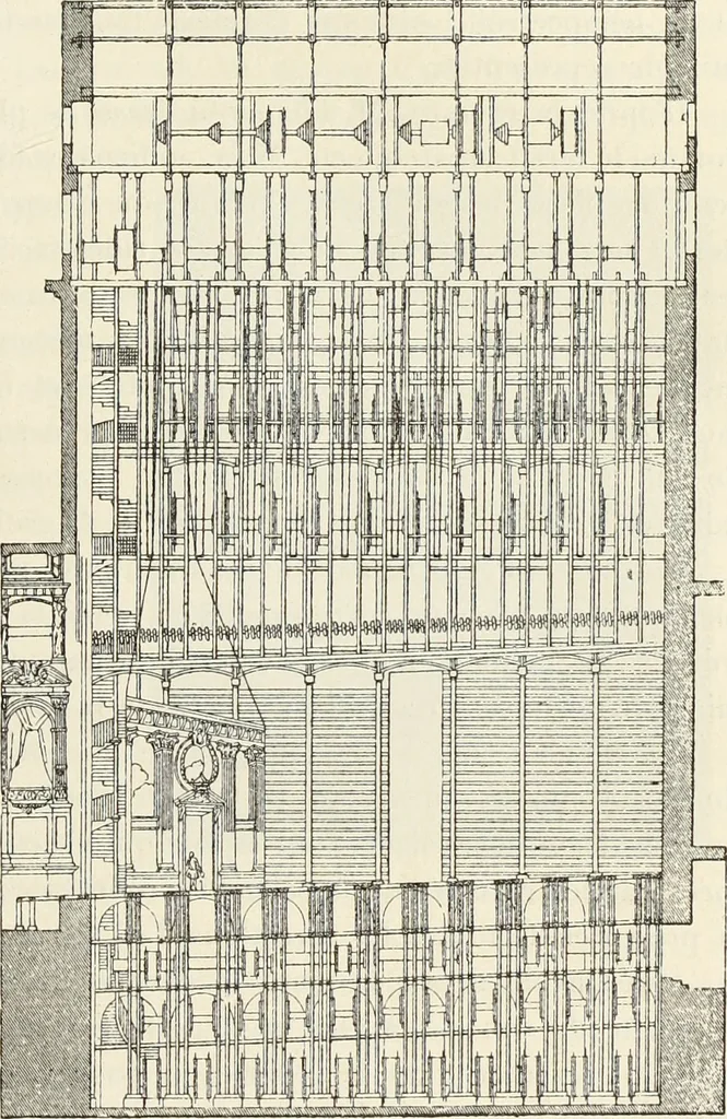 An illustration from Essai sur l'histoire du théâtre : la mise en scène, le décor, le costume, l'architecture, l'éclairage, l'hygiène, 1893, leaf 350