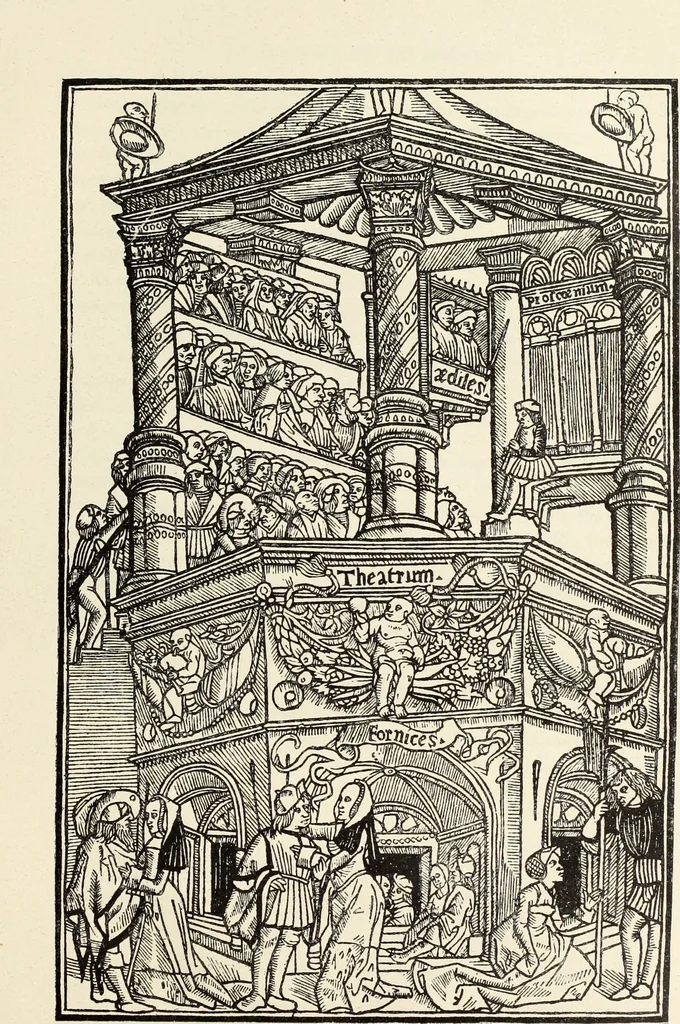 An illustration from Essai sur l'histoire du théâtre : la mise en scène, le décor, le costume, l'architecture, l'éclairage, l'hygiène, 1893, leaf 38