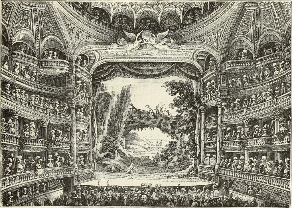 An illustration from Essai sur l'histoire du théâtre : la mise en scène, le décor, le costume, l'architecture, l'éclairage, l'hygiène, 1893, leaf 472
