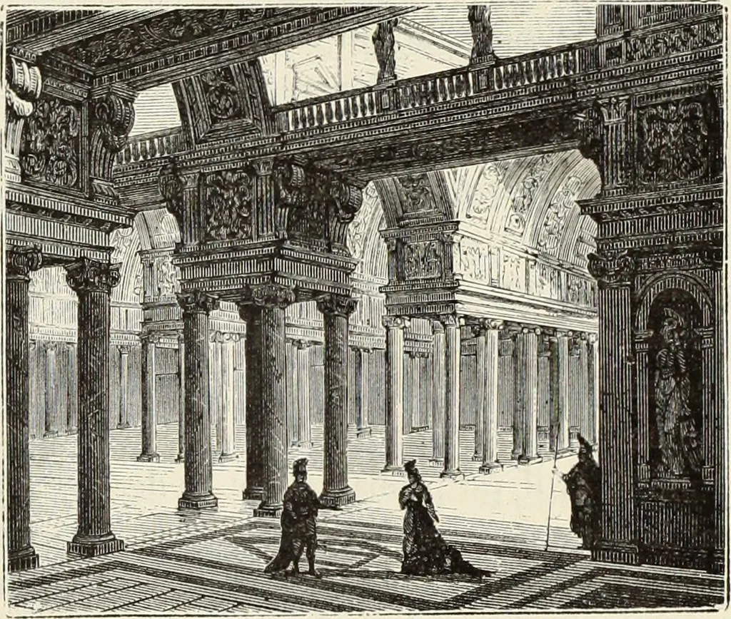 An illustration from Essai sur l'histoire du théâtre : la mise en scène, le décor, le costume, l'architecture, l'éclairage, l'hygiène, 1893, leaf 494