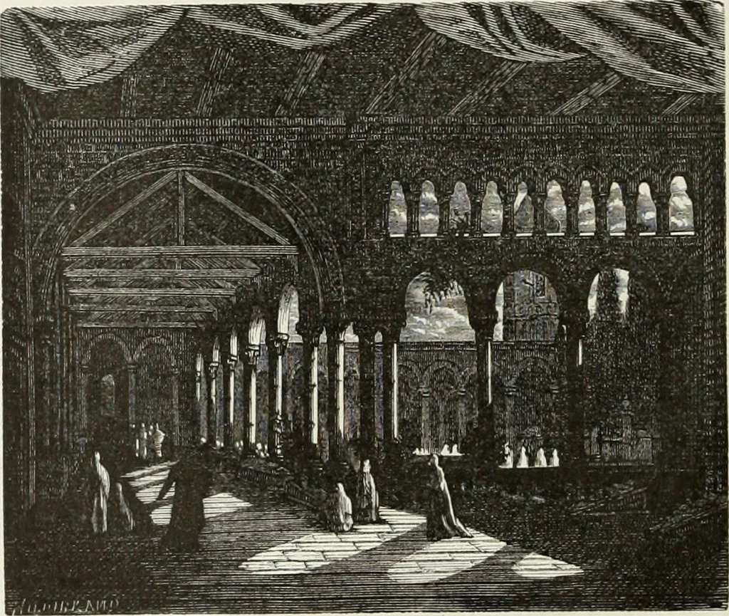 An illustration from Essai sur l'histoire du théâtre : la mise en scène, le décor, le costume, l'architecture, l'éclairage, l'hygiène, 1893, leaf 567