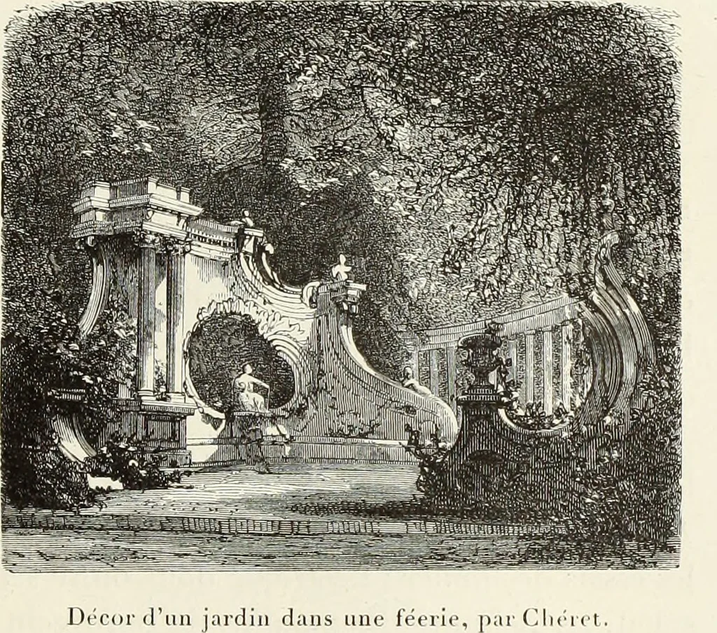 An illustration from Essai sur l'histoire du théâtre : la mise en scène, le décor, le costume, l'architecture, l'éclairage, l'hygiène, 1893, leaf 596