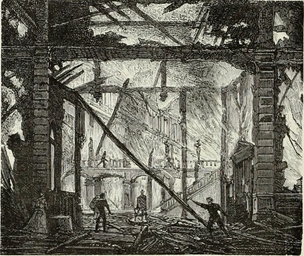 An illustration from Essai sur l'histoire du théâtre : la mise en scène, le décor, le costume, l'architecture, l'éclairage, l'hygiène, 1893, leaf 609