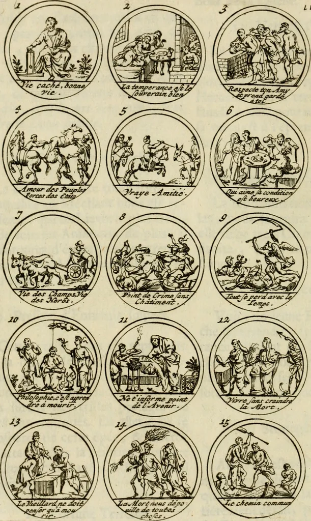 An illustration from Essay d'un dictionnaire contenant la connoissance du monde, des sciences universelles, et particulierement celle des medailles, des passions, des moeurs, des vertus et des vices, &c. : representé par des figures hyerogliphiques, expliquèes en prose & en vers, 1700, leaf 195