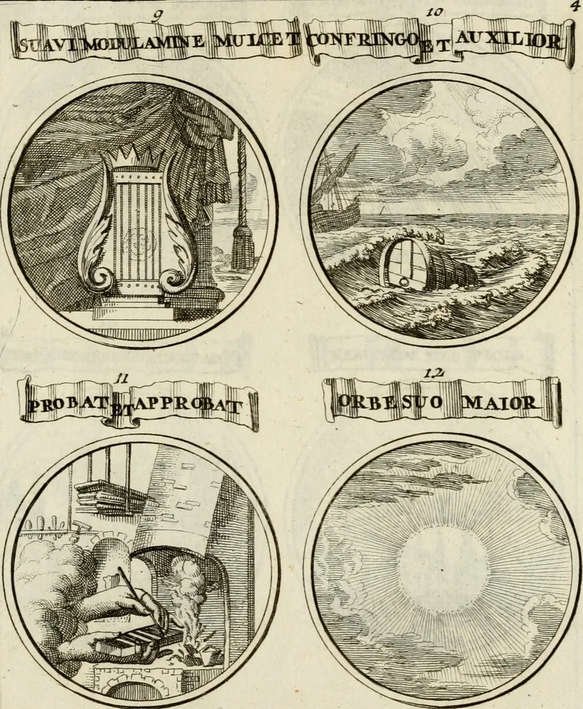 An illustration from Essay d'un dictionnaire contenant la connoissance du monde, des sciences universelles, et particulierement celle des medailles, des passions, des moeurs, des vertus et des vices, &c. : representé par des figures hyerogliphiques, expliquèes en prose & en vers, 1700, leaf 220