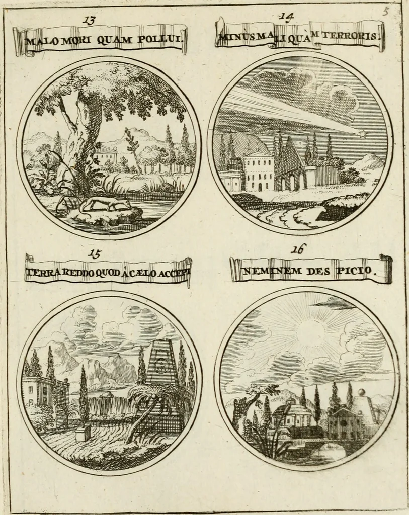 An illustration from Essay d'un dictionnaire contenant la connoissance du monde, des sciences universelles, et particulierement celle des medailles, des passions, des moeurs, des vertus et des vices, &c. : representé par des figures hyerogliphiques, expliquèes en prose & en vers, 1700, leaf 222