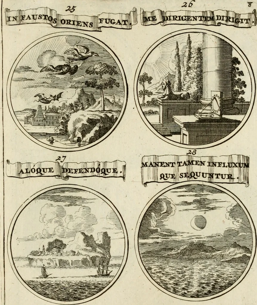 An illustration from Essay d'un dictionnaire contenant la connoissance du monde, des sciences universelles, et particulierement celle des medailles, des passions, des moeurs, des vertus et des vices, &c. : representé par des figures hyerogliphiques, expliquèes en prose & en vers, 1700, leaf 228