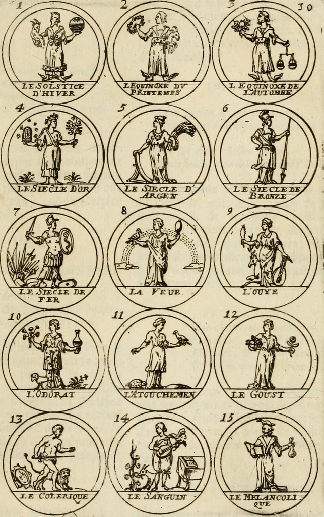 An illustration from Essay d'un dictionnaire contenant la connoissance du monde, des sciences universelles, et particulierement celle des medailles, des passions, des moeurs, des vertus et des vices, &c. : representé par des figures hyerogliphiques, expliquèes en prose & en vers, 1700, leaf 66