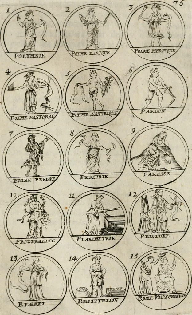 An illustration from Essay d'un dictionnaire contenant la connoissance du monde, des sciences universelles, et particulierement celle des medailles, des passions, des moeurs, des vertus et des vices, &c. ; representé par des figures hyerogliphiques, expliquées en prose & en vers, 1700, leaf 133