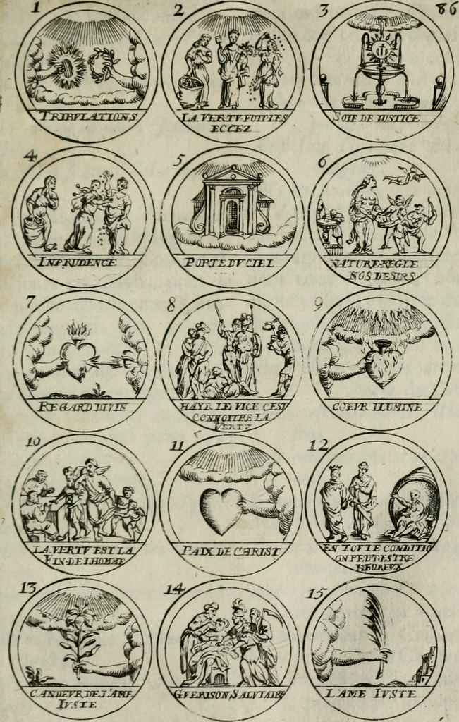 An illustration from Essay d'un dictionnaire contenant la connoissance du monde, des sciences universelles, et particulierement celle des medailles, des passions, des moeurs, des vertus et des vices, &c. ; representé par des figures hyerogliphiques, expliquées en prose & en vers, 1700, leaf 150