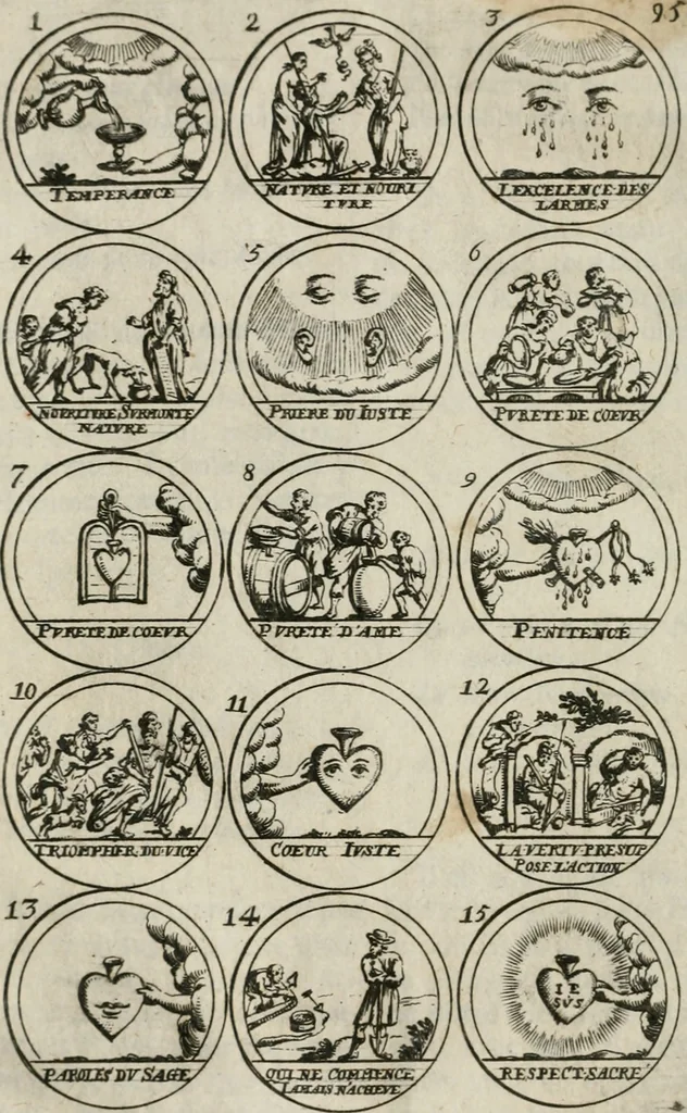 An illustration from Essay d'un dictionnaire contenant la connoissance du monde, des sciences universelles, et particulierement celle des medailles, des passions, des moeurs, des vertus et des vices, &c. ; representé par des figures hyerogliphiques, expliquées en prose & en vers, 1700, leaf 163