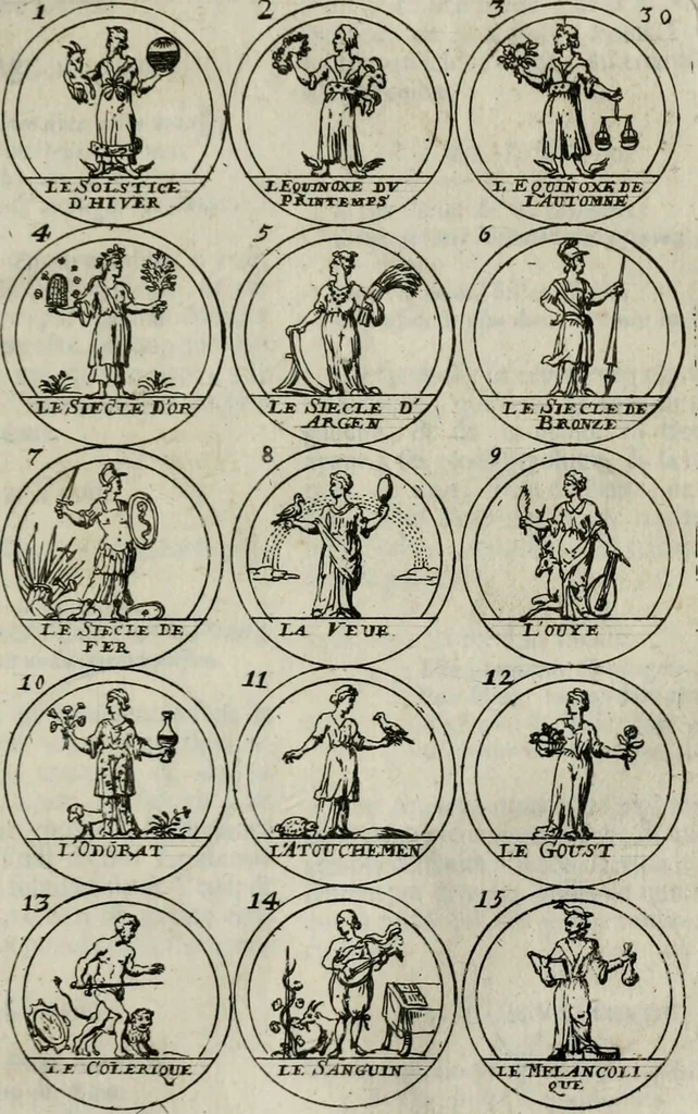An illustration from Essay d'un dictionnaire contenant la connoissance du monde, des sciences universelles, et particulierement celle des medailles, des passions, des moeurs, des vertus et des vices, &c. ; representé par des figures hyerogliphiques, expliquées en prose & en vers, 1700, leaf 62