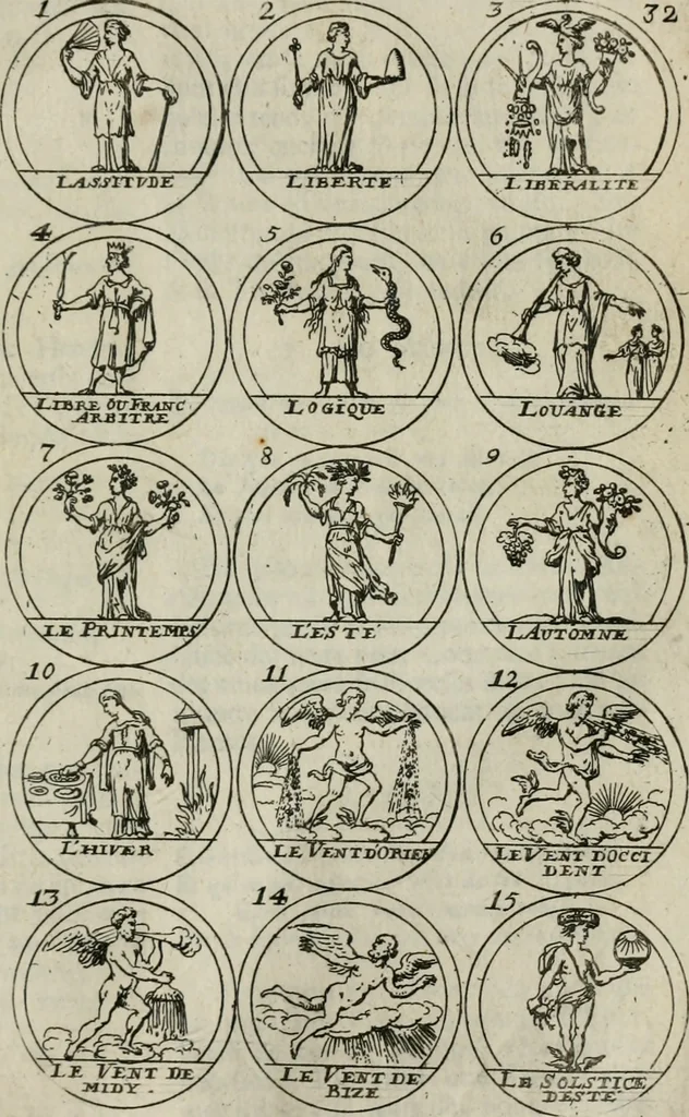 An illustration from Essay d'un dictionnaire contenant la connoissance du monde, des sciences universelles, et particulierement celle des medailles, des passions, des moeurs, des vertus et des vices, &c. ; representé par des figures hyerogliphiques, expliquées en prose & en vers, 1700, leaf 66