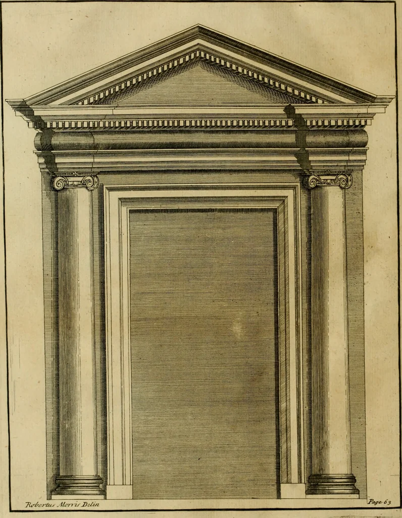 An illustration from An essay in defence of ancient architecture, or, A parallel of the ancient buildings with the modern : shewing the beauty and harmony of the former, and the irregularity of the latter ; with impartial reflections on the reasons of the abuses introduced by our present builders ; to which is annexed an inspectional table, universally useful ; illustrated with sixteen copper-plates, 1728, leaf 101