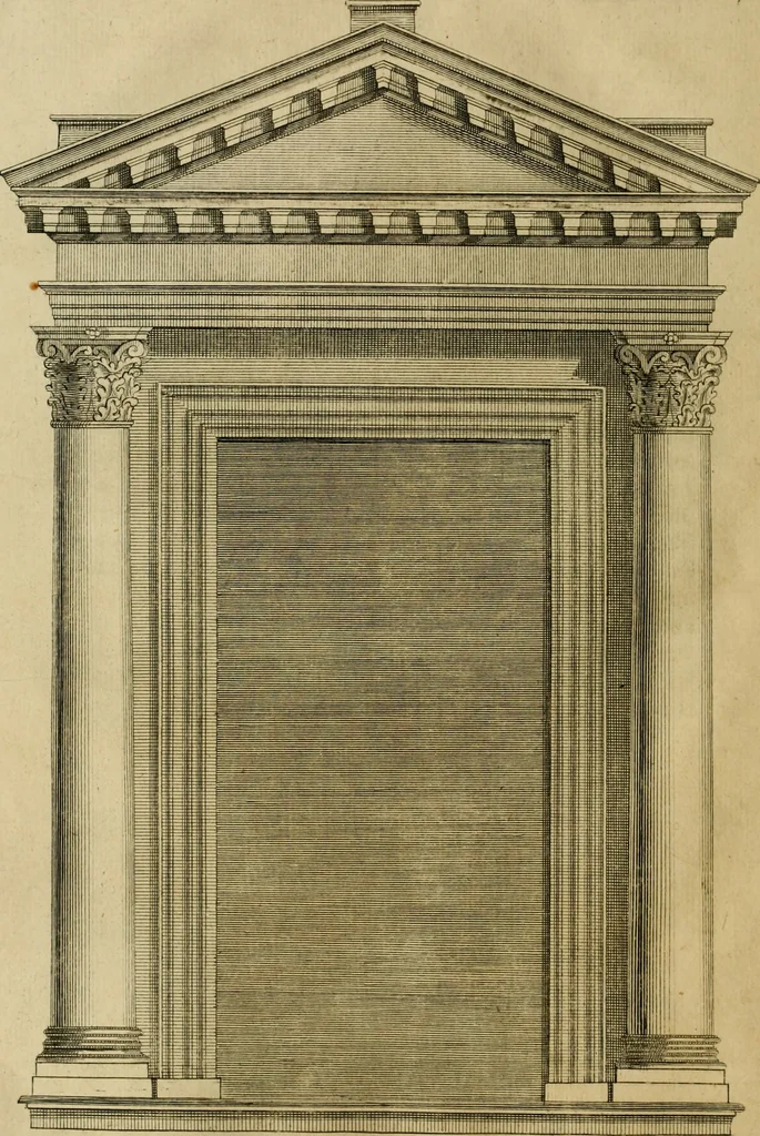 An illustration from An essay in defence of ancient architecture, or, A parallel of the ancient buildings with the modern : shewing the beauty and harmony of the former, and the irregularity of the latter ; with impartial reflections on the reasons of the abuses introduced by our present builders ; to which is annexed an inspectional table, universally useful ; illustrated with sixteen copper-plates, 1728, leaf 109