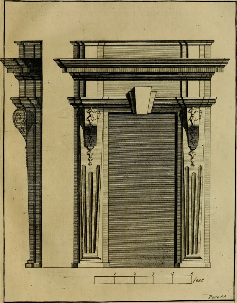 An illustration from An essay in defence of ancient architecture, or, A parallel of the ancient buildings with the modern : shewing the beauty and harmony of the former, and the irregularity of the latter ; with impartial reflections on the reasons of the abuses introduced by our present builders ; to which is annexed an inspectional table, universally useful ; illustrated with sixteen copper-plates, 1728, leaf 112