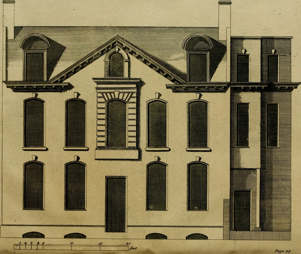 An illustration from An essay in defence of ancient architecture, or, A parallel of the ancient buildings with the modern : shewing the beauty and harmony of the former, and the irregularity of the latter ; with impartial reflections on the reasons of the abuses introduced by our present builders ; to which is annexed an inspectional table, universally useful ; illustrated with sixteen copper-plates, 1728, leaf 140