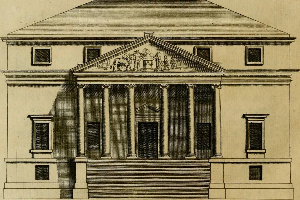An illustration from An essay in defence of ancient architecture, or, A parallel of the ancient buildings with the modern : shewing the beauty and harmony of the former, and the irregularity of the latter ; with impartial reflections on the reasons of the abuses introduced by our present builders ; to which is annexed an inspectional table, universally useful ; illustrated with sixteen copper-plates, 1728, leaf 147