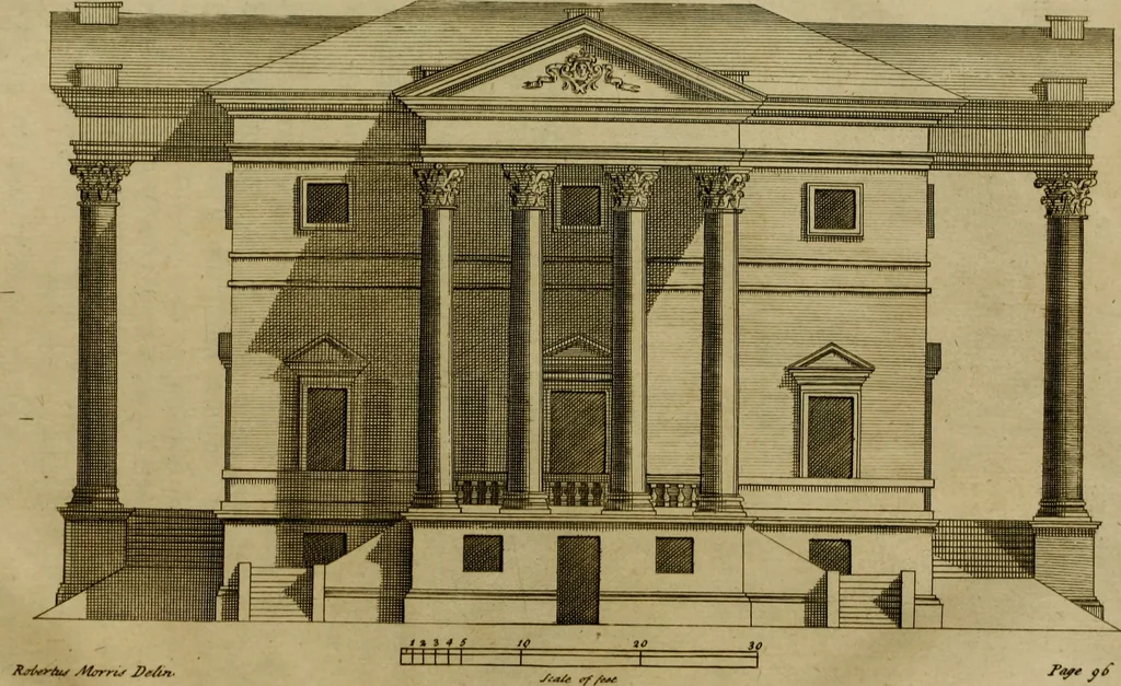 An illustration from An essay in defence of ancient architecture, or, A parallel of the ancient buildings with the modern : shewing the beauty and harmony of the former, and the irregularity of the latter ; with impartial reflections on the reasons of the abuses introduced by our present builders ; to which is annexed an inspectional table, universally useful ; illustrated with sixteen copper-plates, 1728, leaf 156
