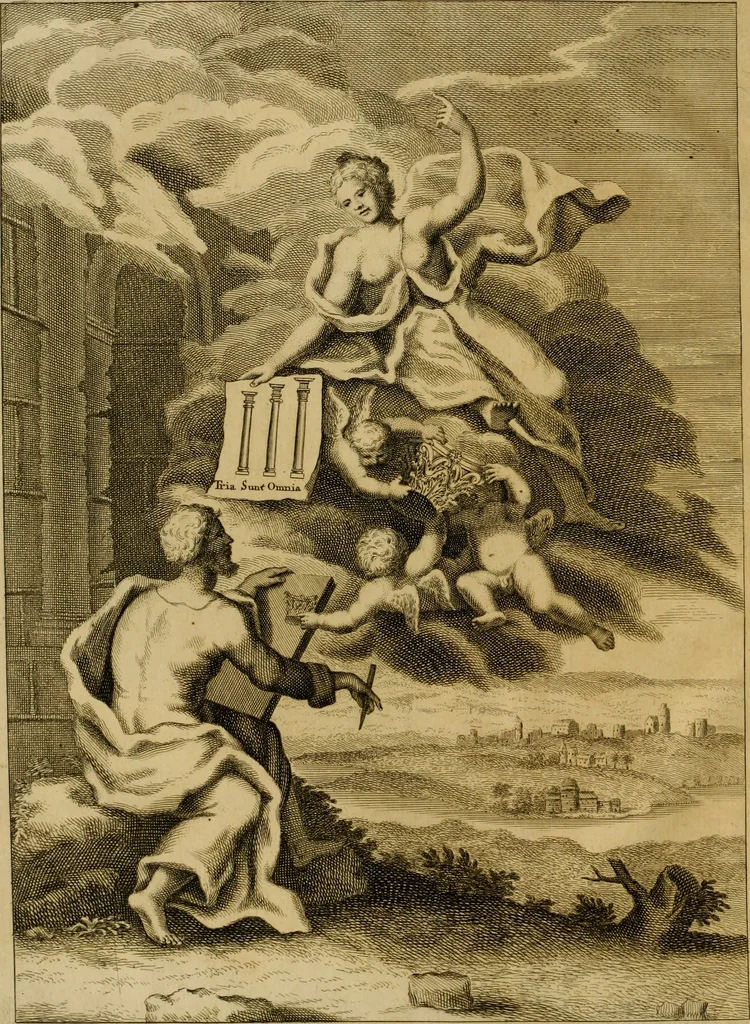 An illustration from An essay in defence of ancient architecture, or, A parallel of the ancient buildings with the modern : shewing the beauty and harmony of the former, and the irregularity of the latter ; with impartial reflections on the reasons of the abuses introduced by our present builders ; to which is annexed an inspectional table, universally useful ; illustrated with sixteen copper-plates, 1728, leaf 5