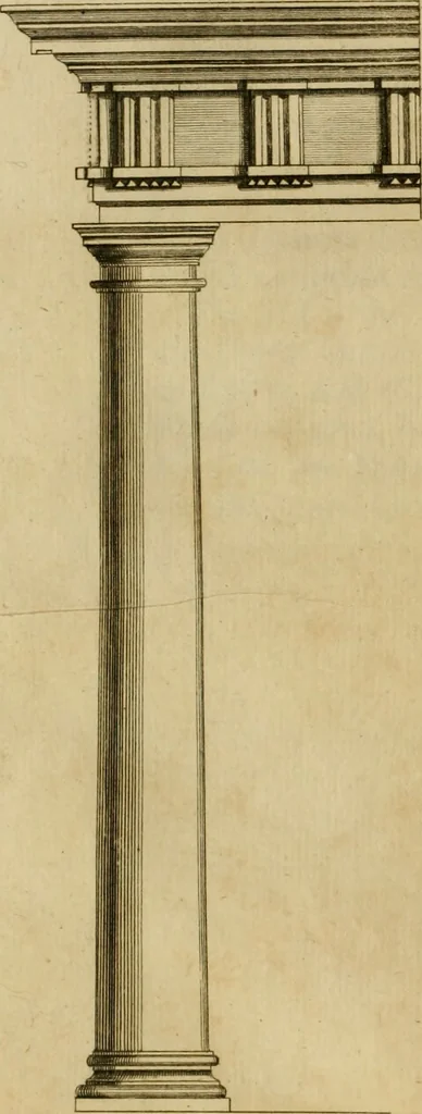 An illustration from An essay in defence of ancient architecture, or, A parallel of the ancient buildings with the modern : shewing the beauty and harmony of the former, and the irregularity of the latter ; with impartial reflections on the reasons of the abuses introduced by our present builders ; to which is annexed an inspectional table, universally useful ; illustrated with sixteen copper-plates, 1728, leaf 93