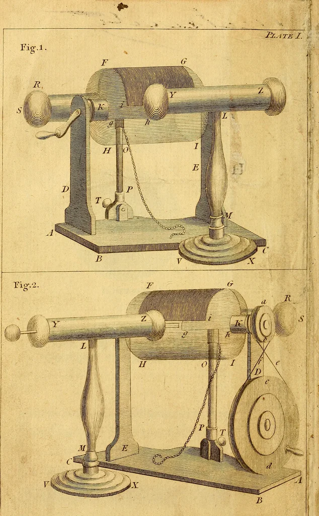 An illustration from An essay on electricity : in which the theory and practice of that useful science, are illustrated by a variety of experiments, arranged in a methodical manner : to which is added, An essay on magnetism, 1784, leaf 5