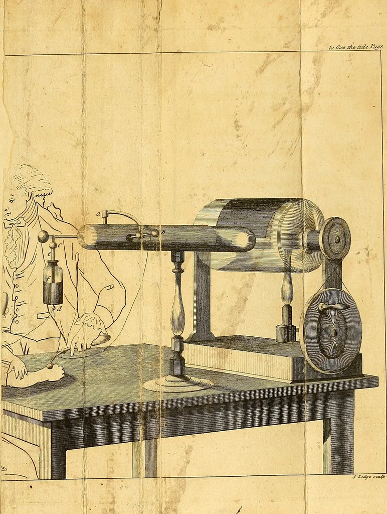 An illustration from An essay on electricity : explaining the theory and practice of that useful science : and the mode of applying it to medical purposes : with an essay on magnetism, 1787, leaf 14