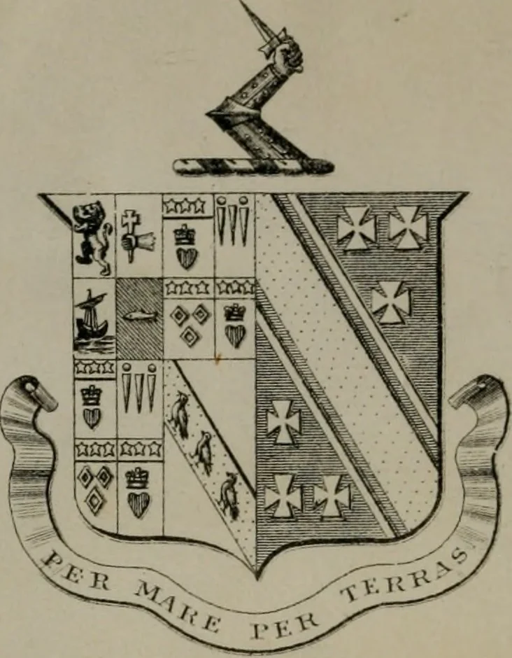 An illustration from An essay to heraldry in two parts. The first containing ... the body of heraldry: the second, honour civil and military; being a treatise of the nobility and gentry of England ... The whole illustrated with variety of ... sculptures .., 1684, leaf 1