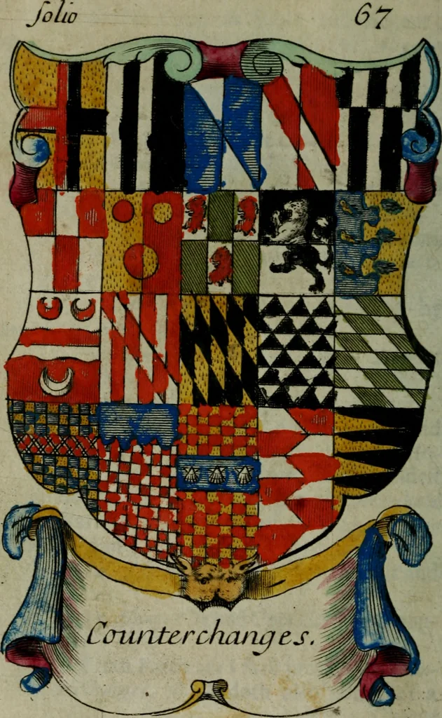 An illustration from An essay to heraldry in two parts. The first containing ... the body of heraldry: the second, honour civil and military; being a treatise of the nobility and gentry of England ... The whole illustrated with variety of ... sculptures .., 1684, leaf 107