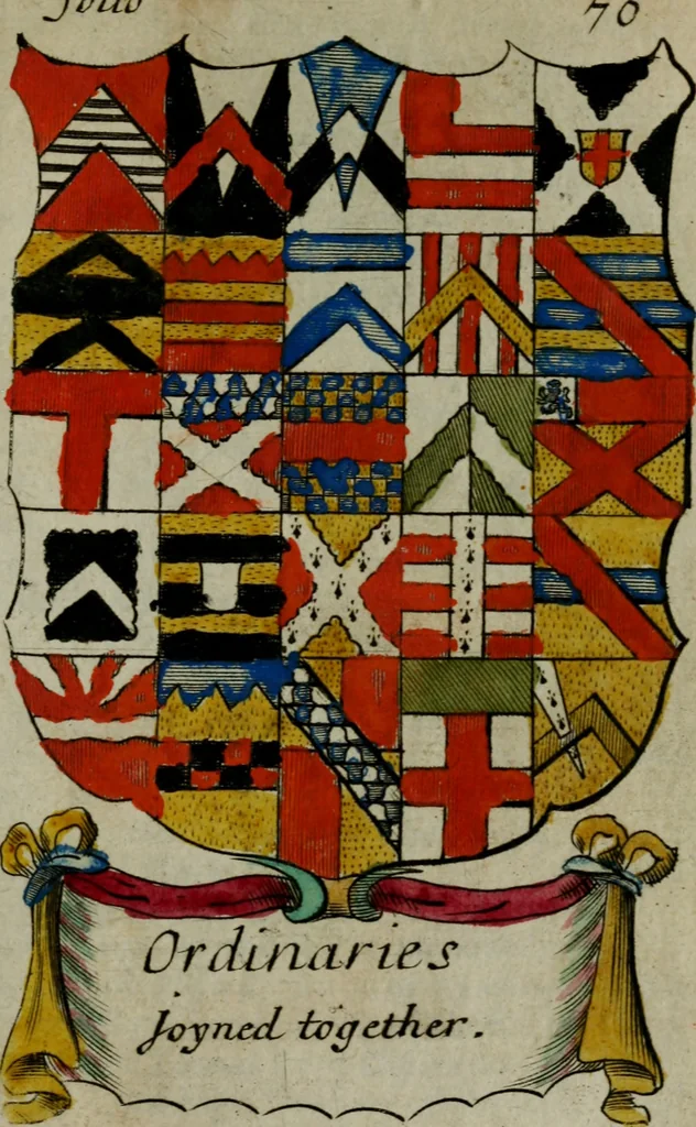 An illustration from An essay to heraldry in two parts. The first containing ... the body of heraldry: the second, honour civil and military; being a treatise of the nobility and gentry of England ... The whole illustrated with variety of ... sculptures .., 1684, leaf 112