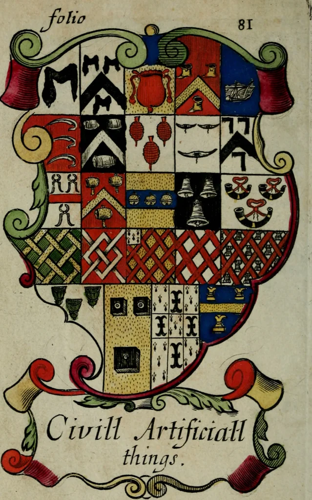 An illustration from An essay to heraldry in two parts. The first containing ... the body of heraldry: the second, honour civil and military; being a treatise of the nobility and gentry of England ... The whole illustrated with variety of ... sculptures .., 1684, leaf 127